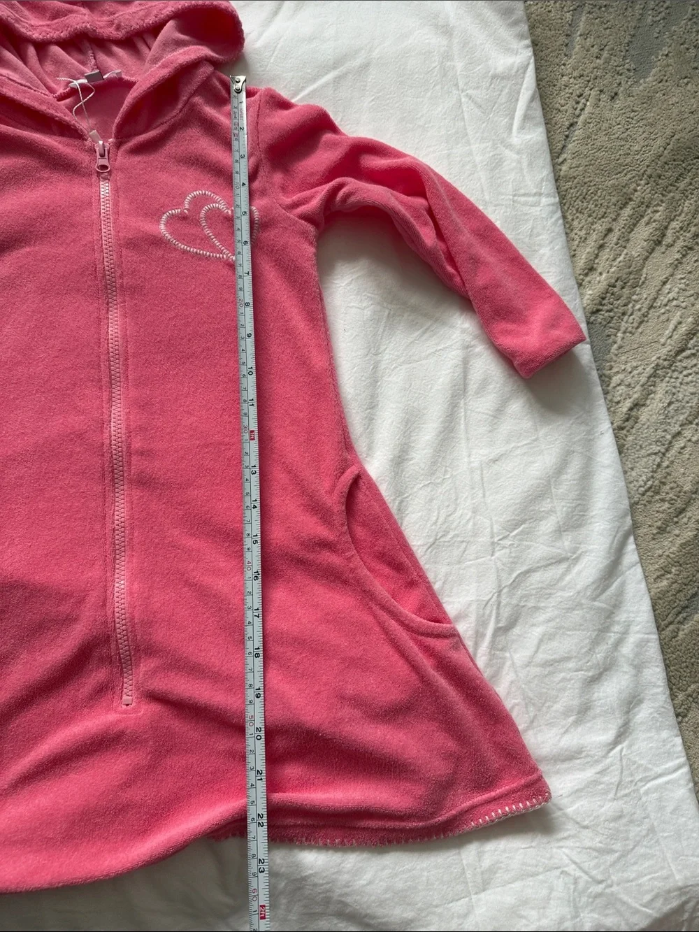 Girls' Hooded Pink Fleece Coat with Heart Accent